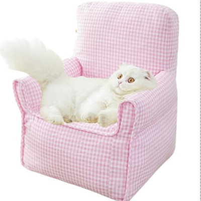 Waterproof Grid Pattern Pet Sofa Bed, Padded Armrest Cat & Dog Lounge Couch, Washable Soft Plush Pet Nest Bed for Small Medium Dogs and Cats, All Season Indoor Pet Furniture