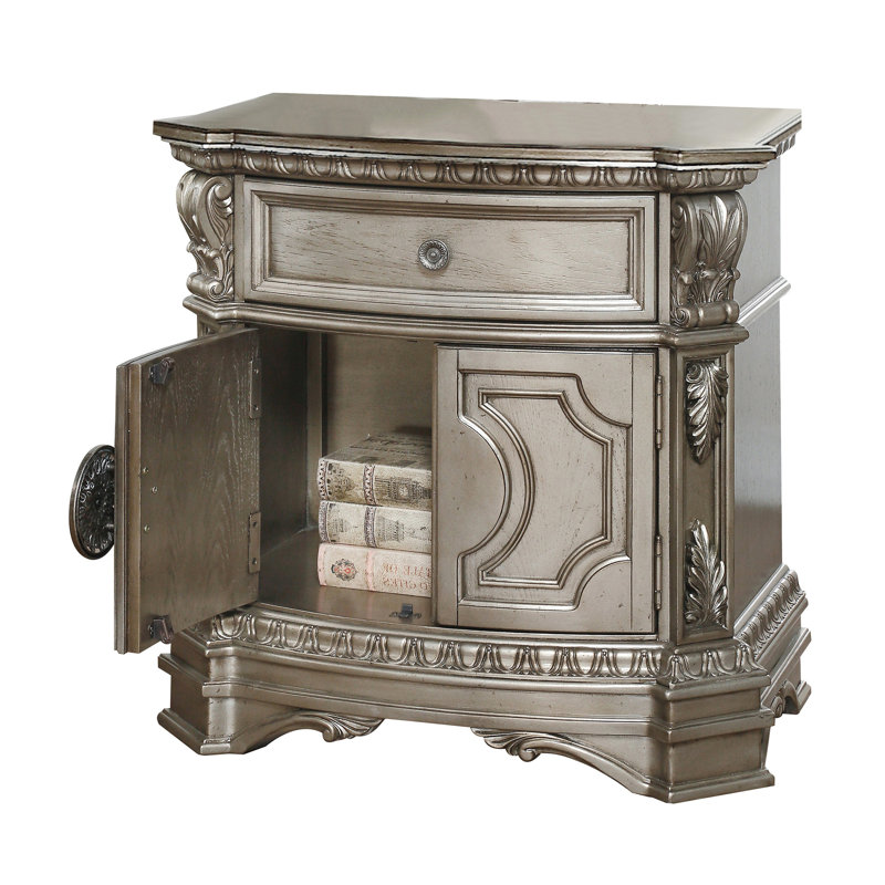 Table de chevet 1 tiroir Mazon, Argent argent