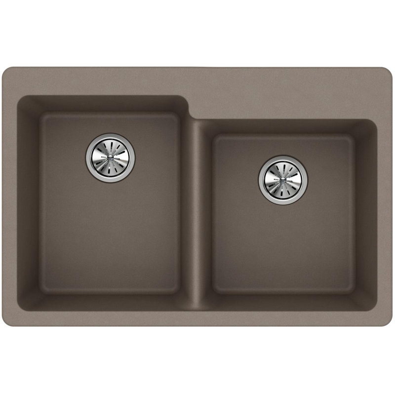 Quartz Classic 33" x 22" x 9-1/2" Double Basin Drop-In Kitchen Sink, Greige