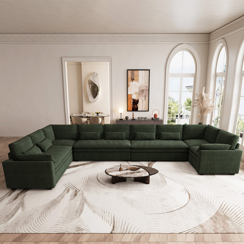 Manuel Corduroy Oversized 163'' Wide Modular Sofa With Waist Pillows & Detachable Doublelayered Cushion For Large Living Room