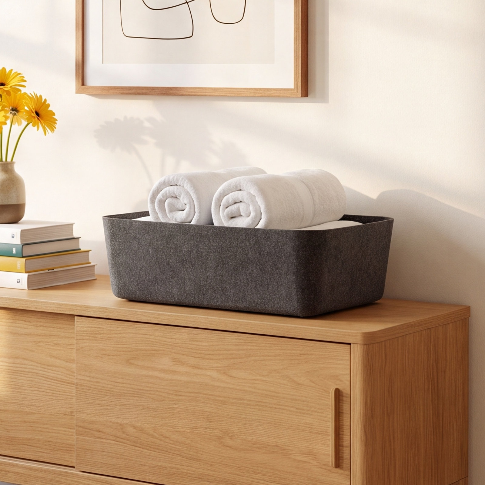 Sculpted Felt Wool Storage Bin, Carbon