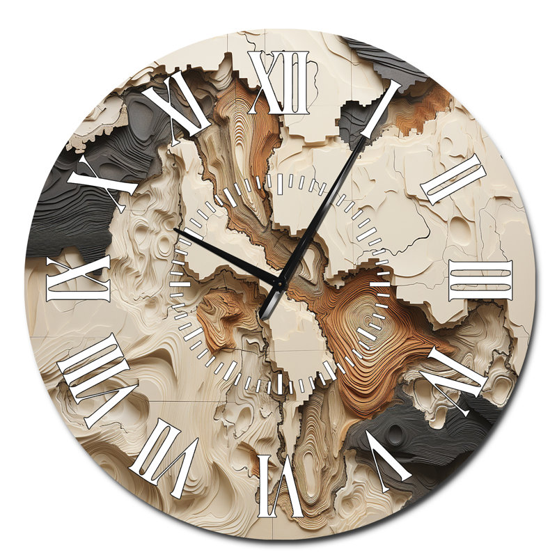 Beige And Brown African River Collage - Abstract Shapes White Face Wall Clock, Oversized