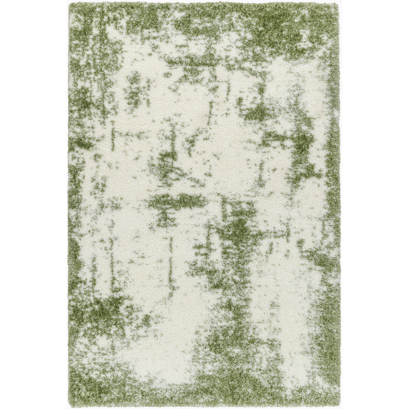 Tapis vert / ivoire en polyester tissé à la machine Bobbie-Lee, Rectangle 7 pi 10 po x 10 pi
