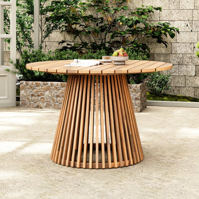Table de salle à manger ronde en bois 46,94 pouces avec attrait rustique de teinte, stabilité exceptionnelle, patio confortable en Al pour différentes zones Style harmonieux, conception distinctive, peu d'entretien