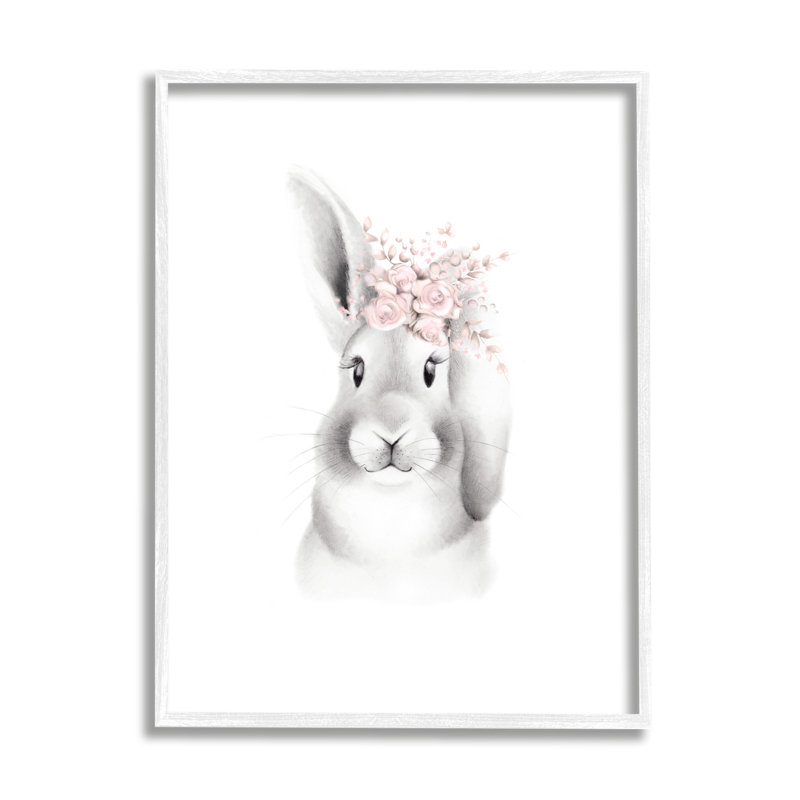Gupton Fluffy Bunny Flowers Art, H 20 po x l 16 po x P 1,5 po, Giclée encadrée blanc bord de mer