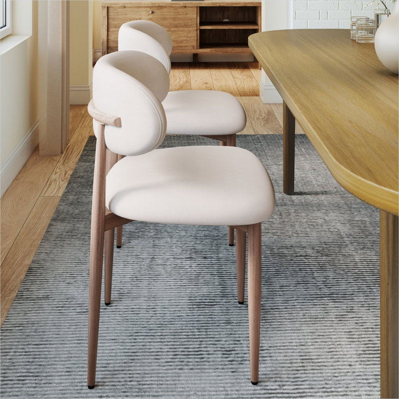 Ensemble de 4 chaises d'appoint de style campagnard, revêtues de chenille avec structure en métal, de couleur beige, taille compacte pour la salle à manger de cuisine