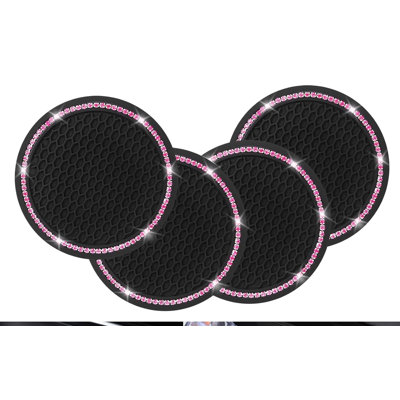 4 Pack Car Coasters, Universal Vehicle Bling Car Coaster, Cute Rhinestone Coaster For Cup Holders,Interior Accessories Silicone Anti Slip Car Coasters For Women