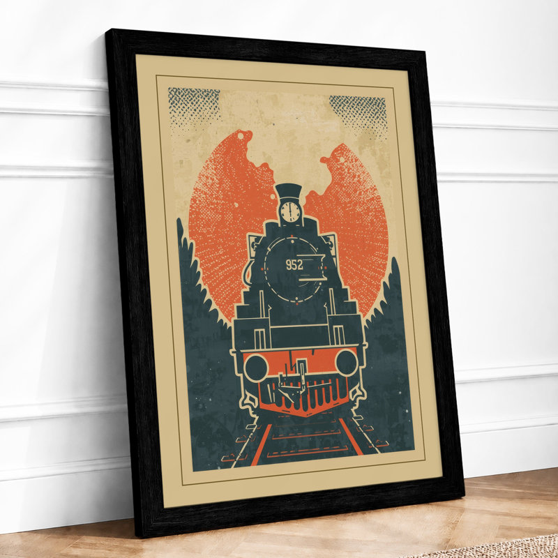 Winged Locomotive Retro - Framed Print, A3 - 42.0 x 29.7 cm, Black