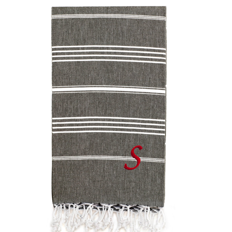 Serviette de plage 100% coton Pestemal Lucky, Gris foncé / Blanc, S