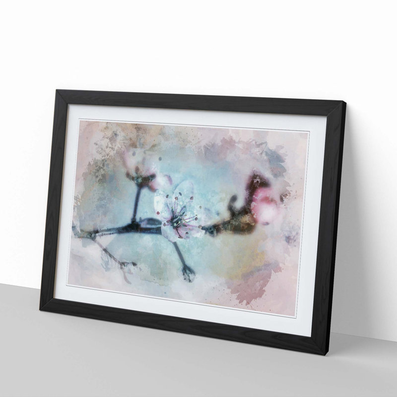 Flowers of a Cherry Blossom in Abstract - Framed Print, Black, 60cm H x 91cm W x 2cm D