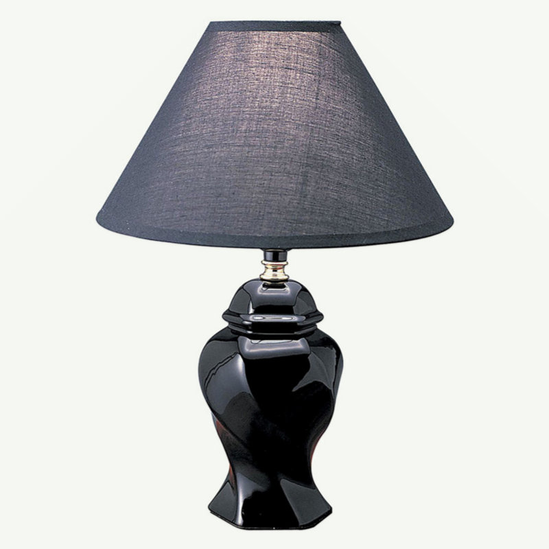 Lampe de table haute 13 po en céramique, en forme d'urne, abat-jour en lin, Noir