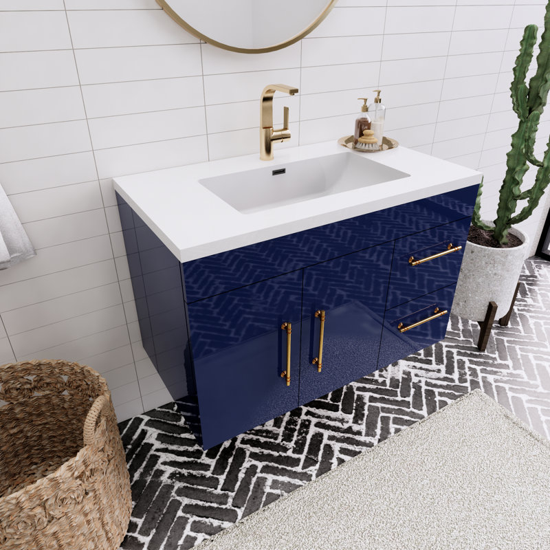 Spring 35.44'' Single Bathroom Vanity with Acrylic Top, Night Blue