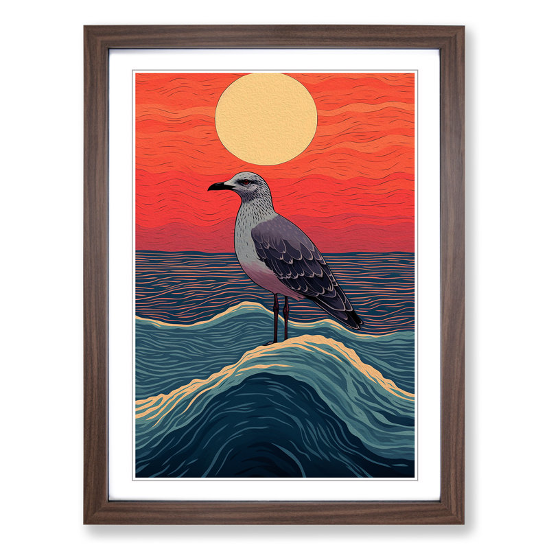 Seagull Colour Field No.2 - Single Picture Frame Print on Wood, Walnut Framed, 64cm H x 46cm W x 2cm D
