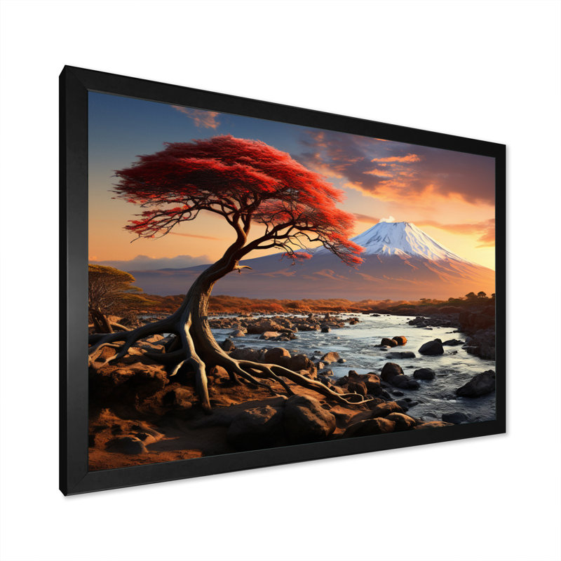 Paysage africain, mont Kilimandjaro I, H 12 po x l 20 po x P 1 po, Cadre photo noir