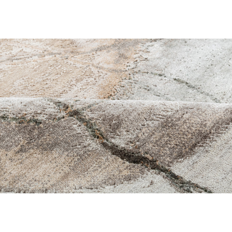 High-Quality Hand-Knotted Grey And Natural Area Rug, Rectangle 8' x 10'