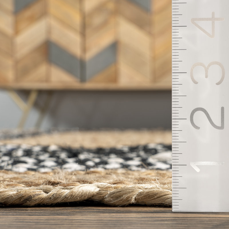 Risha Power Loom Natural Cotton Black/ Tan Rug, Oval 3' x 5'