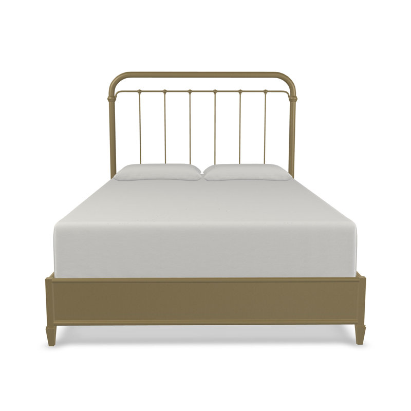 Tête de lit Lucia avec bordure en métal et lattes en bois plateforme, Très grand, Or laiteux