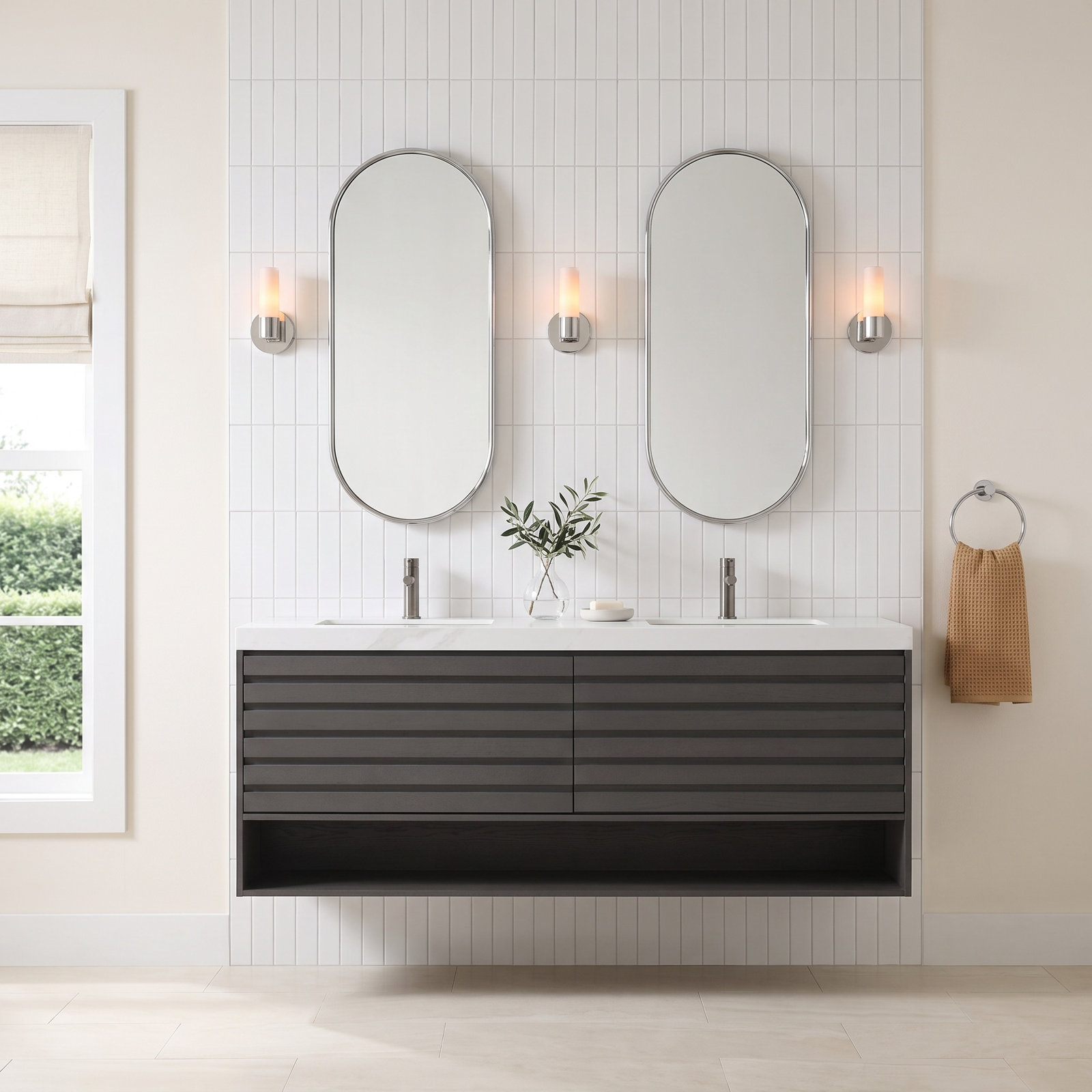 Maumelle 72" Cedar Double Bathroom Vanity, Charcoal, White