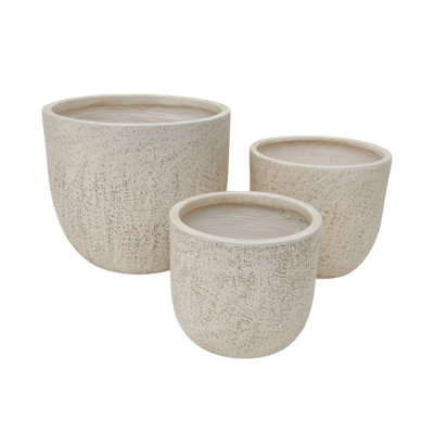Large Outdoor Indoor Planter, 15.9"+12"+10" Dia Round Magnesium Oxide Planter Set of 3, Flower Pots with Drainage Holes, Modern Design Planter for Home Garden Patio