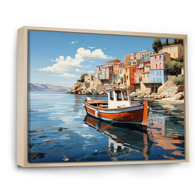 «Grèce Maritime Charm II», reproduction sur toile, H 24 po x l 32 po x P 1 po, Cadre naturel flottant