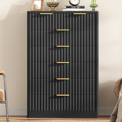 48.03''H Fluted 7 Drawer Dresser For Bedroom, Modern Chest Of Drawers, Wood Closet Clothes Organizer For Bedroom, Hallway, Black