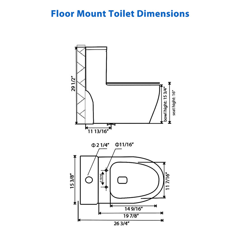 Dual Flush1.1/1.6 GPF Elongated One-Piece Ceramic Toilet, 12" Rough-In