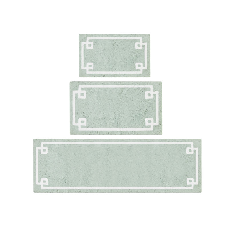 Seafoam Cotton Tufted Bath Rug with White Border