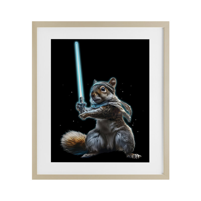 «Feel The Force Squirrel», impression sous verre encadrée, conception par Jim Baldwin, Cadre de récolte en pin
