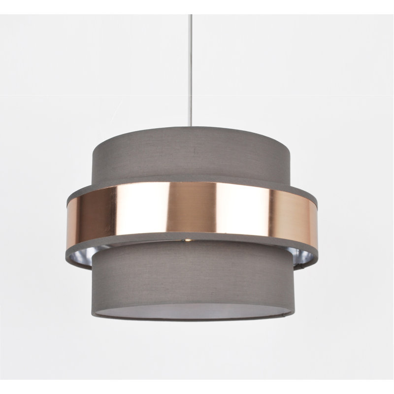 20cm H Cotton Drum Pendant Shade, Metallic Copper/Grey