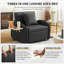 Canapé-lit, canapé-lit convertible 3 en 1 avec dossier réglable, table pliable et USB, type C, fauteuil inclinable réglable, fauteuil pour le salon, chambre à coucher, petit espace, noir