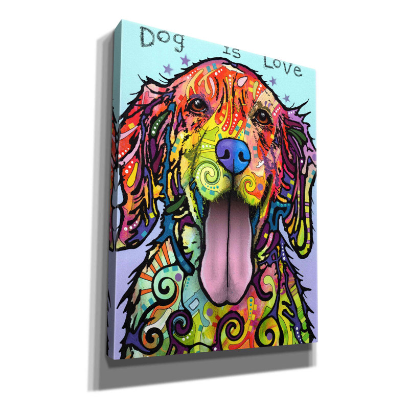 «Dog Is Love» par Dean Russo, estampe numérique sur toile, H 16 po x l 12 po x P 0,75 po