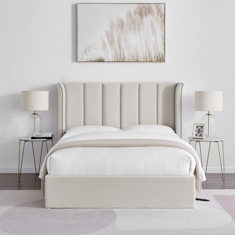 Ashok Upholstered Ottoman Storage Bed, Double (135 x 190 cm), Cream