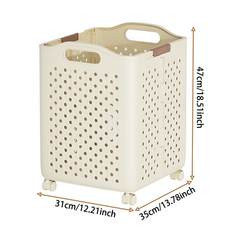 Plastic Laundry Basket with Handles, 47cm H x 31cm W x 35cm D, Cream White