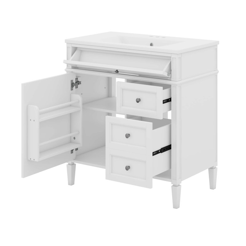 Ensemble de meuble-lavabo autoportant 30 po avec lavabo supérieur, meuble-lavabo moderne avec 2 tiroirs et tiroir escamotable