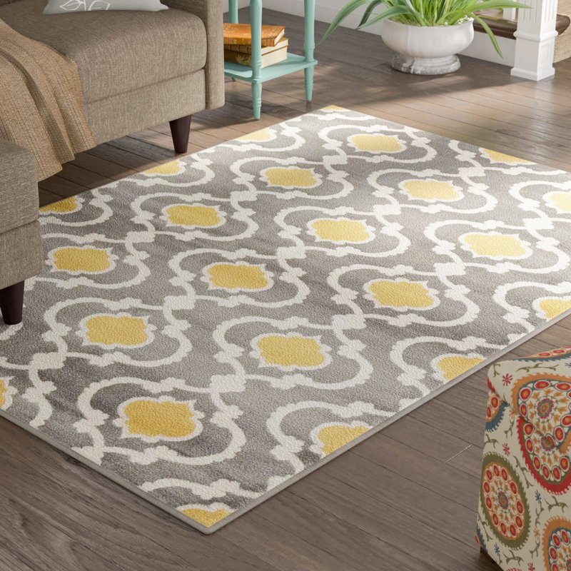 Caritta Geometric Gray/Yellow/Cream Area Rug, Rectangle 10' x 14'