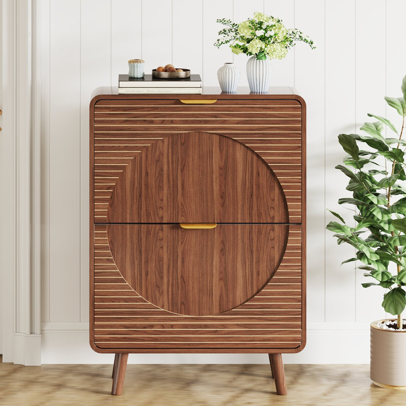Wooden Double-layer Drawer Shoe Cabinet,Enclosed Shoe Storage Unit with Metal Handles,Solid Wood Legs and Anti-tipping Device,Suitable for Entryway,Hallway and Living Room