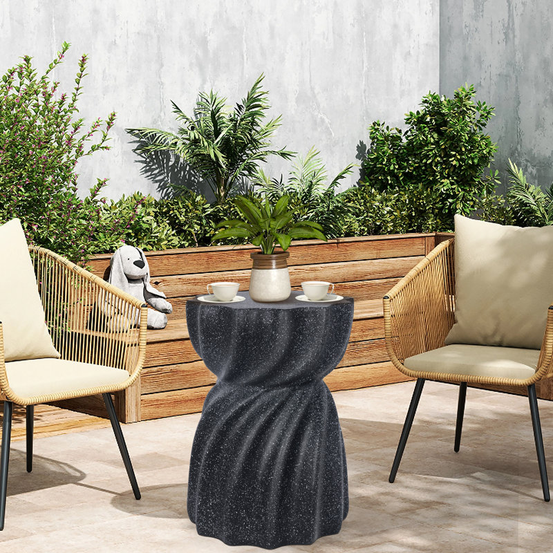 Table d'appoint ou tabouret de jardin sculpté rond MGO, Noir