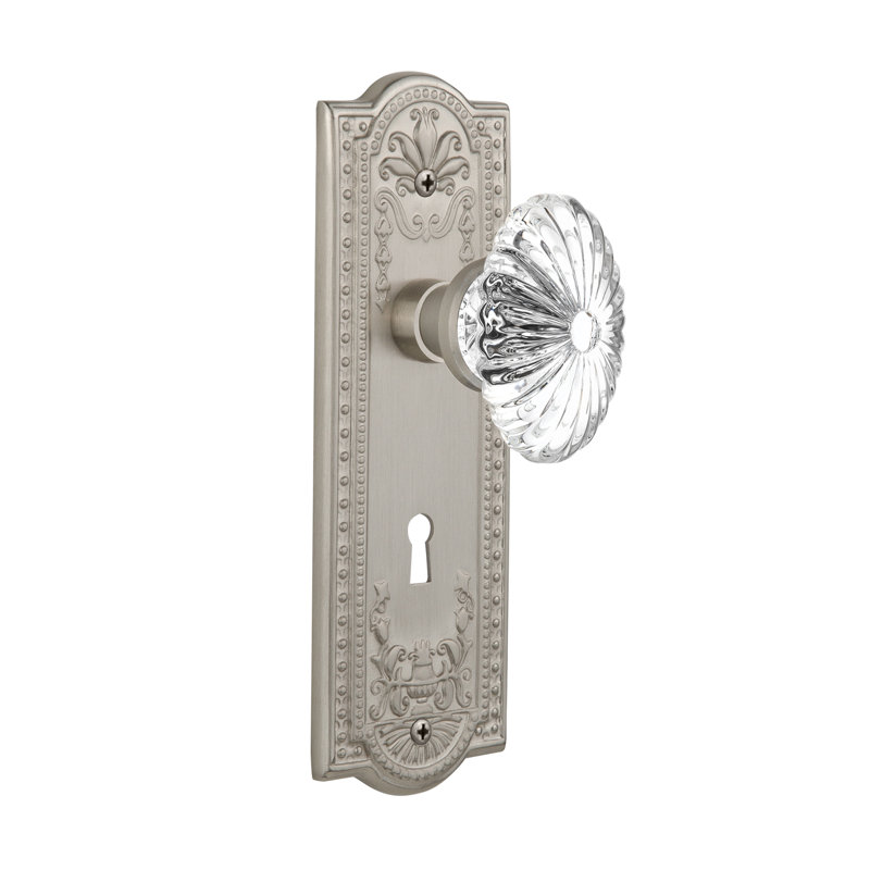 Poignée de porte intérieure à mortaise ovale cannelée Meadows, Nickel satiné