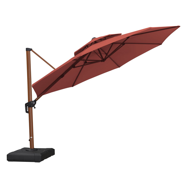 Parasol d'extérieur en porte-à-faux 12 pi PURPLE LEAF, grain de bois, rouge brique, Rouge