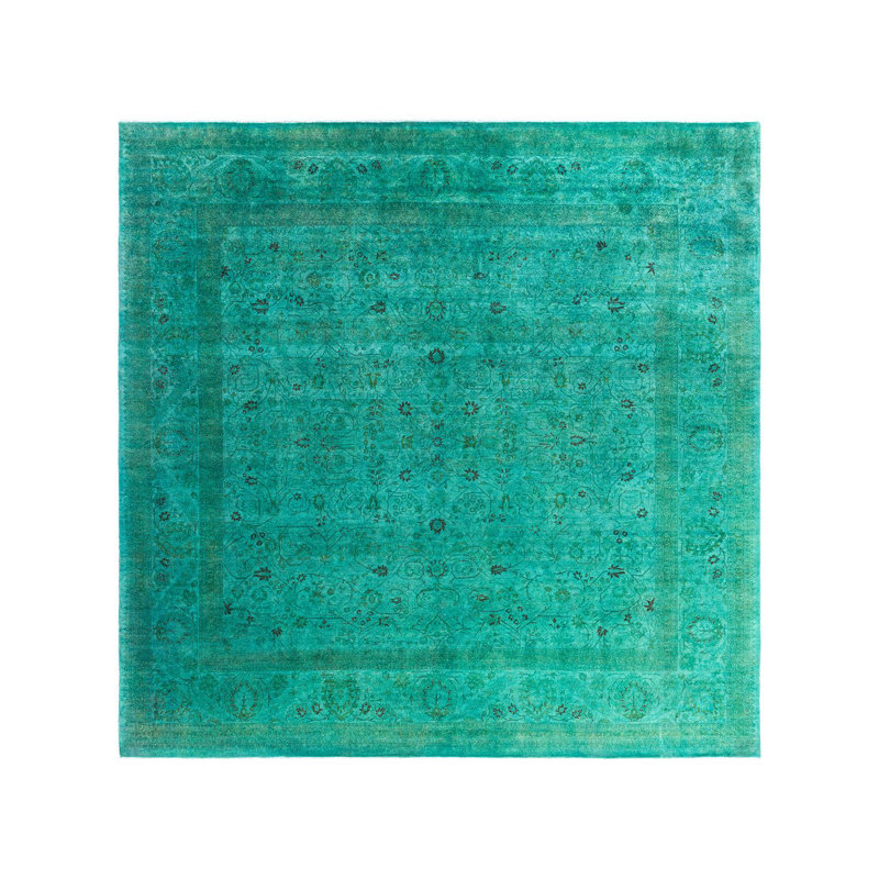 Tapis unique noué à la main Fine Vibrance - vert, 9 pi 2 po x 9 pi 4 po