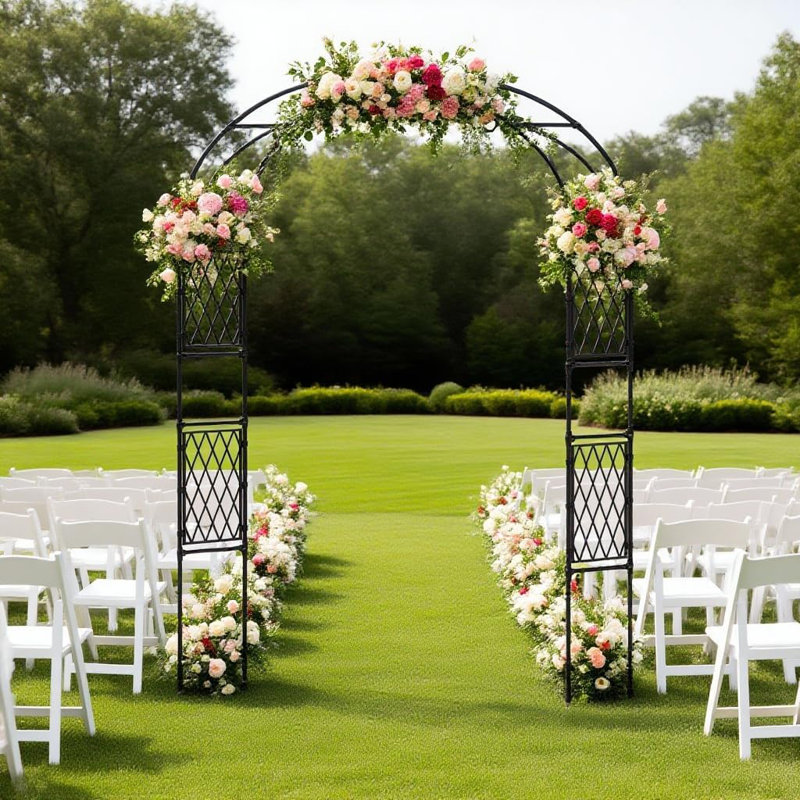 7.2 ft Metal Garden Arch Trellis with PE Side Wind Screen – Sturdy Steel Plant Arbor with Ground Stakes for Climbing Vines – Outdoor Archway for Backyard, Wedding, Party, Lawn Decor