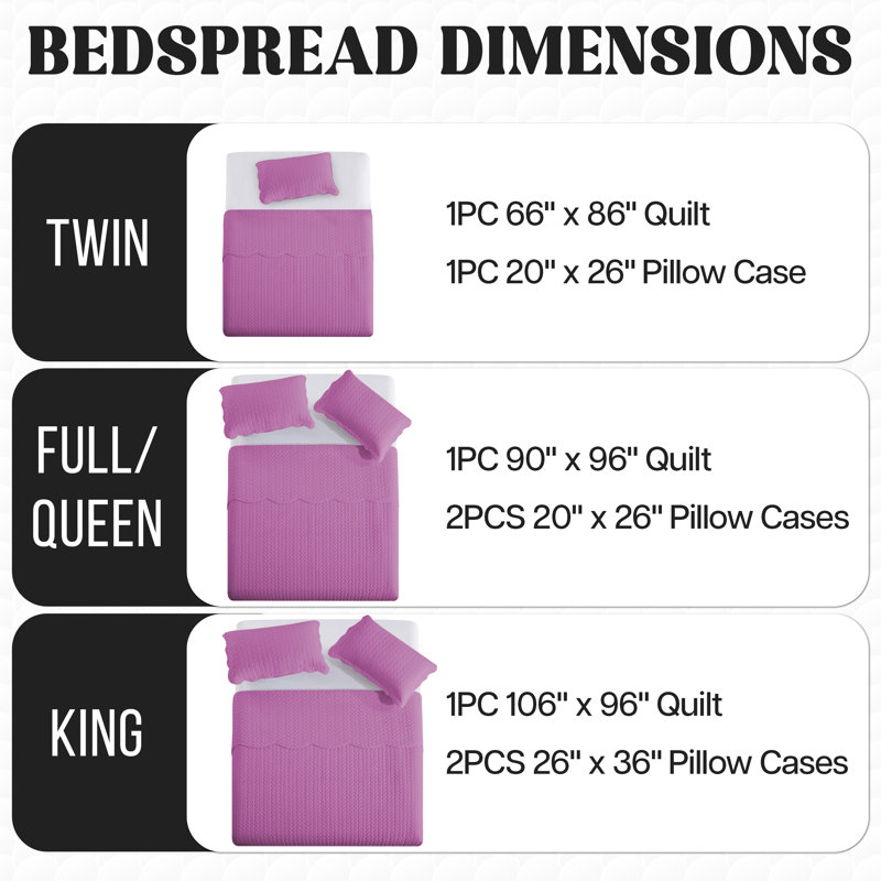 Ensemble de couvre-lit en microfibre embossée 3 pièces avec taies d'oreiller assorties, Mauve