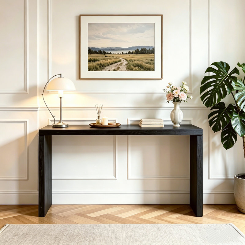 58'' Narrow Black Modern Wooden Long Sofa Console Table For Living Room