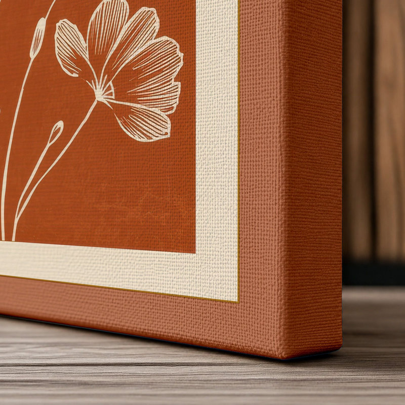 Lotus in Line Botanical - Wrapped Canvas, 24x16 - 61.0 x 40.6 cm, Terracotta Border