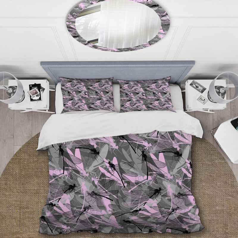 Libellule rose - ensemble de housse de couette animaux - microfibre de polyester