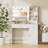 Lumina Makeup Vanity Desk and Stool Set with LED Lighted Mirror & Power Outlet & 3 Drawers, 1 Cabinets-344715490