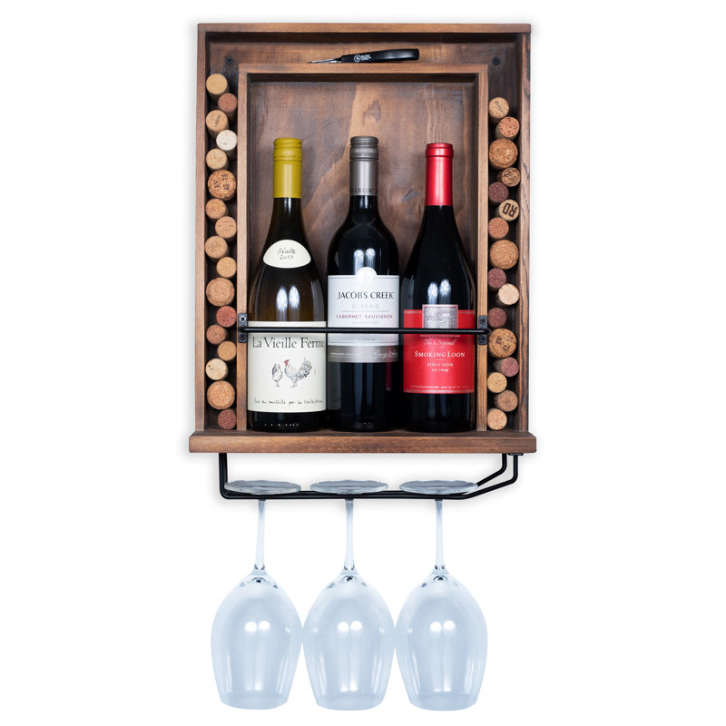 Support à vin mural en verre massif pour 3 bouteilles et 3 bouteilles en brun foncé