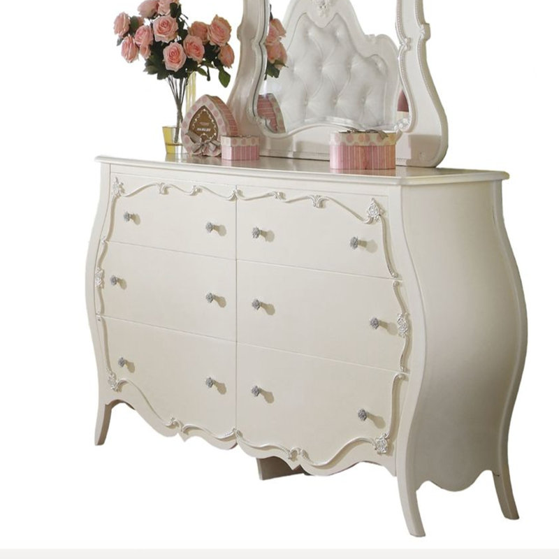 Commode 6 tiroirs Edalene, finition blanc perle