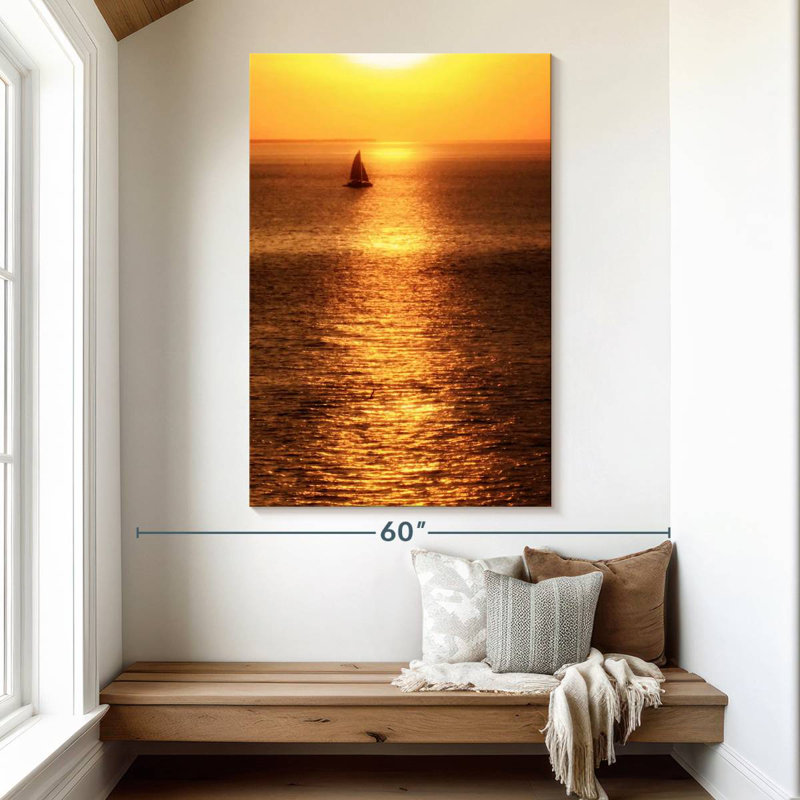 Gillard voilier au coucher du soleil I, H 51 po x l 34 po