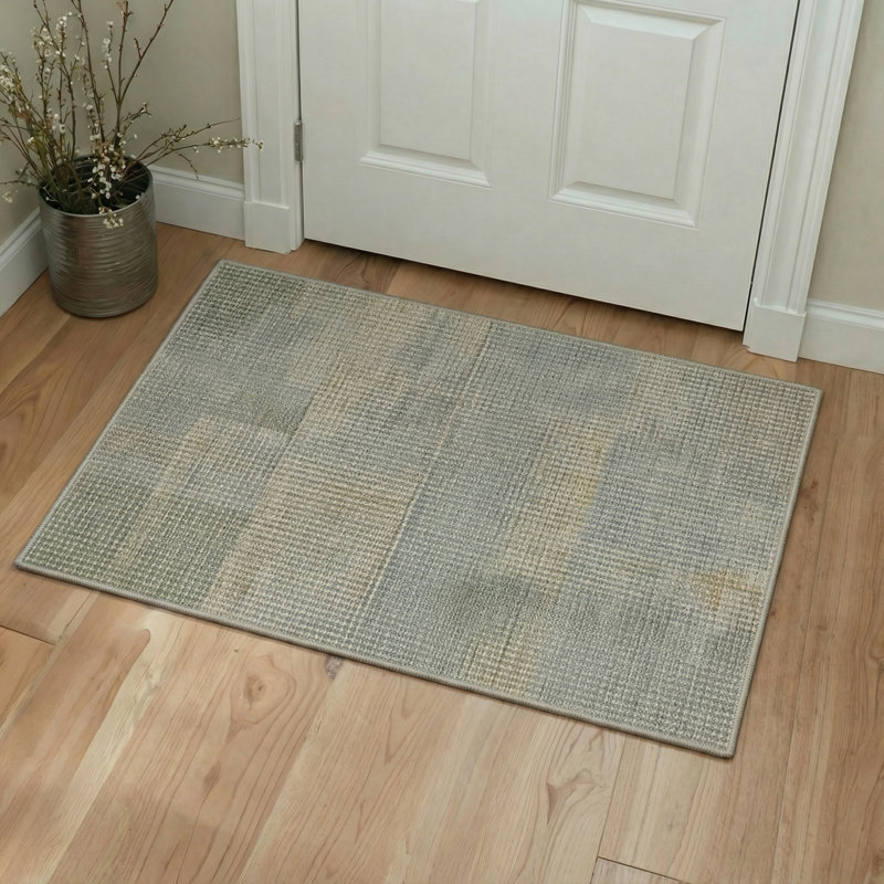 Coady Euclid Modern Geometric Machine Washable Beige / Blue / Green Indoor Area Rug with Non-Slip Backing, Round 5'